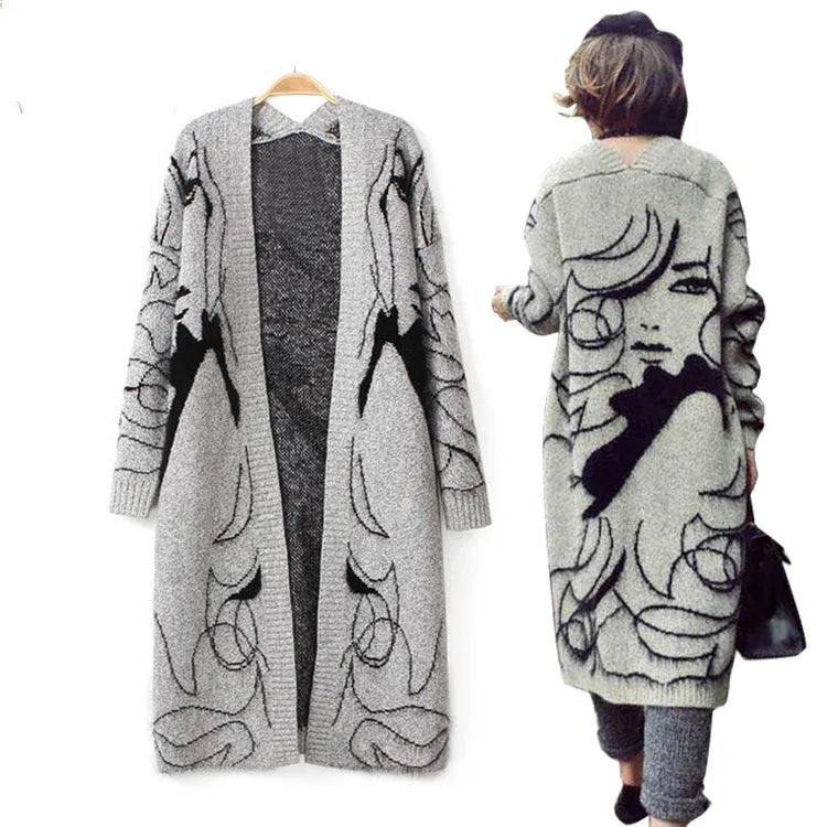 Women Long Sleeve  cardigan sweater with face 3d design Petite