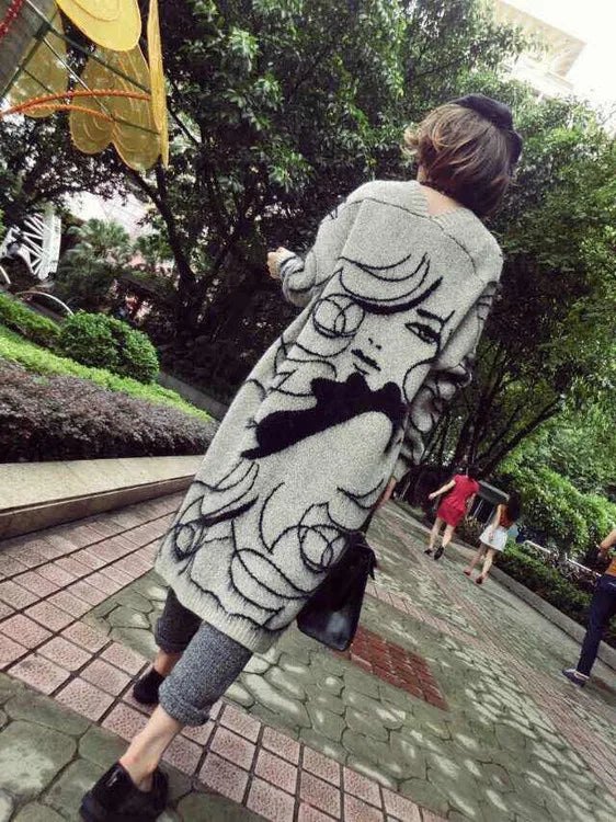 Women Long Sleeve  cardigan sweater with face 3d design Petite