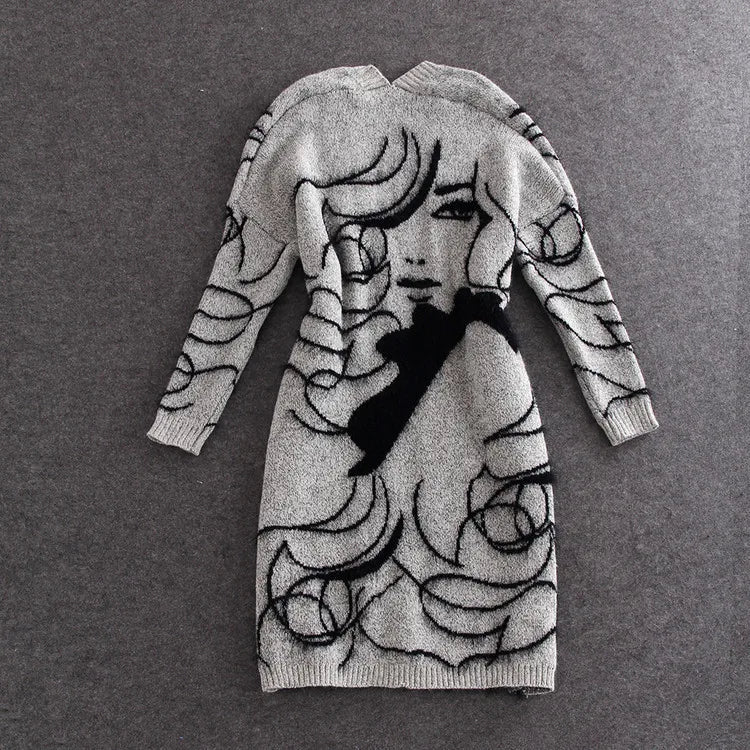 Women Long Sleeve  cardigan sweater with face 3d design Petite