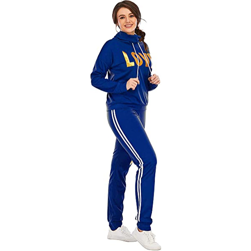 Women  LOVE Letter Print High Neck Hoodies Sweatshirt Pants Set