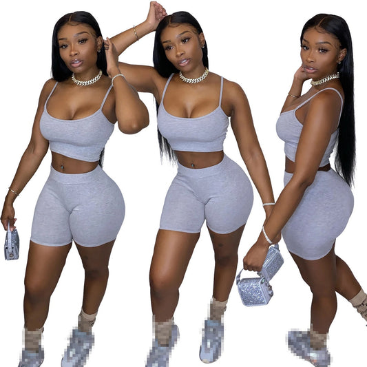 Women two pieces outfits crop top short set